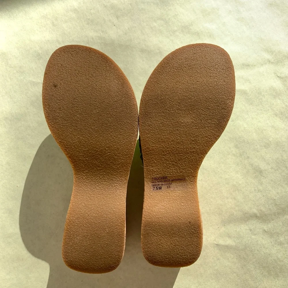 Mudd Women’s Size 7.5W Green Floral Open Toe Cork Wedge Platform Slip On Sandals - Picture 2 of 10